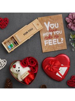 eCraftIndia - Combo of Card, Heart Shaped Gift Box Set, Wooden Box "for You" Message Bottle Set