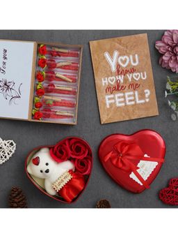 eCraftIndia - Valentine Combo of Card, Heart Shaped Gift Box Set, Red Message Bottle Wooden Box Set