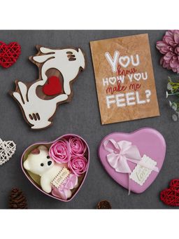 eCraftIndia - Valentine Combo of Card, Hands Showcasing Heart Gift Set, Pink Heart Shaped Gift Box