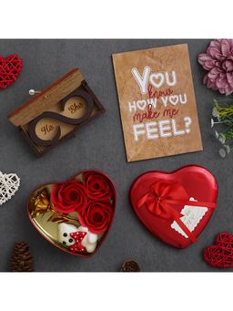 eCraftIndia - Valentine Combo of Card, "Love" Wooden Gift Box, Red Heart Shaped Gift Box