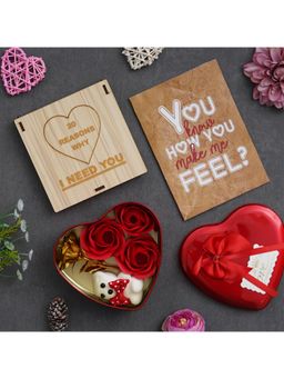 eCraftIndia - "20 Reasons Why I Need You" Wooden Hearts, Heart Shaped Box and Valentine Card Gift Set