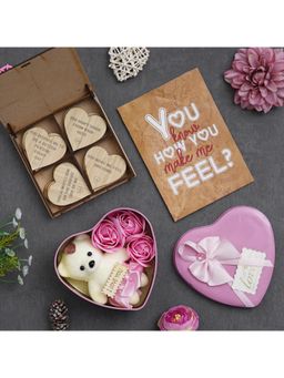 eCraftIndia - "20 Reasons Why I Need You" Wooden Hearts, Pink Heart Box and Valentine Card Gift Set