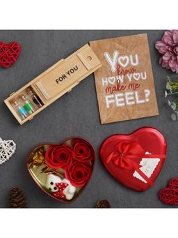eCraftIndia - "for You" Message Bottle Set Wooden Box, Red Heart Box and Valentine Card Gift Set