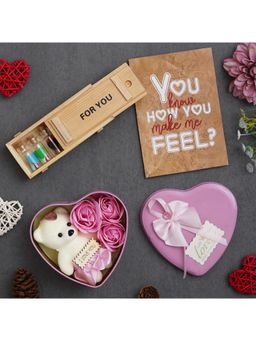 eCraftIndia - "for You" Message Bottle Set Wooden Box, Pink Heart Box and Valentine Card Gift Set