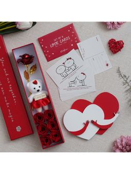 eCraftIndia - Combo of Set of 8 Love Gift Cards, Red Gift Box, Heart Hugging Card Valentine Gift Set