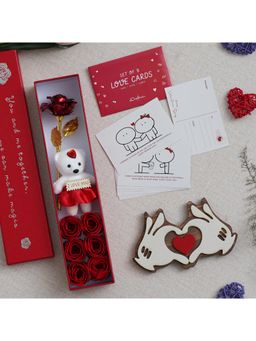 eCraftIndia - Combo of Set of 8 Love Gift Cards, Red Gift Box, Heart Hands Showcasing Gift Set