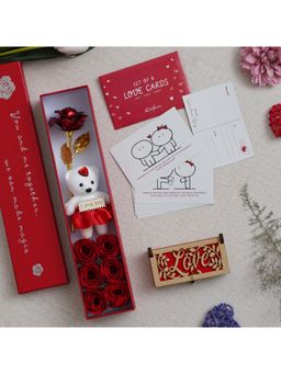 eCraftIndia - Valentine Combo of Set of 8 Love Gift Cards, Red Gift Box, "Love" Wooden Gift Box