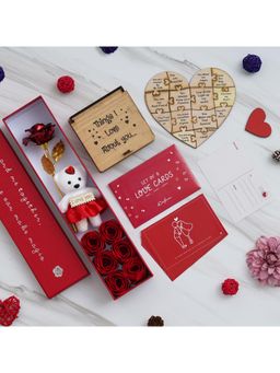 eCraftIndia - Combo Set of 8 Love Gift Cards, Red Gift Box, "Things I Love About You" Puzzle Gift Set