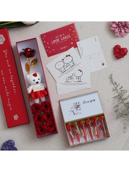 eCraftIndia - Valentine Combo of Set of 8 Love Gift Cards, Red Gift Box, Red Message Bottle Box Set