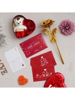 eCraftIndia - Combo of Set of 8 Love Gift Cards, Golden Rose Gift Set, Heart Shaped Gift Box Set
