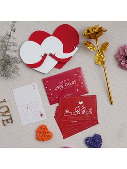 eCraftIndia - Combo of Set of 8 Love Gift Cards, Golden Rose, Heart Hugging Each Other Gift Set