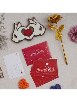 eCraftIndia - Combo of Set of 8 Love Gift Cards, Golden Rose, Hands Showcasing Red Heart Gift Set