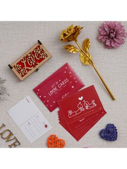 eCraftIndia - Combo of Set of 8 Love Gift Cards, Golden Rose Gift Set, "Love" Wooden Gift Box