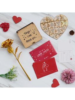 eCraftIndia - Combo Set of 8 Love Gift Cards, Golden Rose, "Things I Love About You" Puzzle Gift Box
