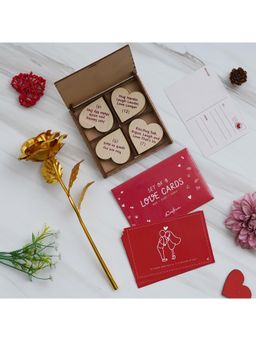 eCraftIndia - Combo Set of 8 Love Gift Cards, Gold Rose, "20 Reasons Why I Love You" Hearts Gift Set