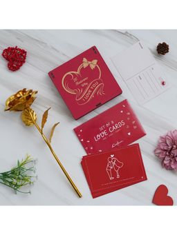 eCraftIndia - Combo Set of 8 Gift Cards, Gold Rose, "20 Reasons Why I Love You" Red Hearts Gift Set