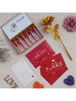 eCraftIndia - Combo of Set of 8 Love Gift Cards, Golden Rose, Red Message Bottle Wooden Box Set