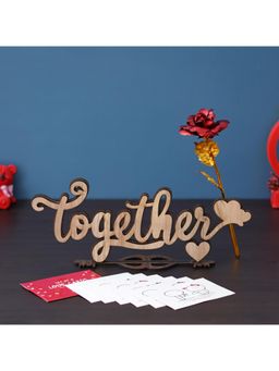 eCraftIndia - Combo of Set of 8 Love Gift Cards, Golden Red Rose Gift Set, Together Showpiece