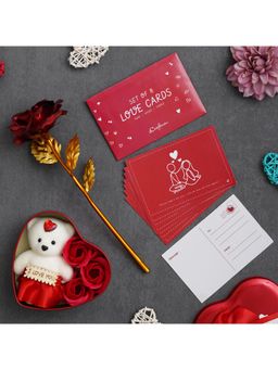eCraftIndia - Combo of Set of 8 Love Gift Cards, Golden Red Rose, Heart Shaped Gift Box Set