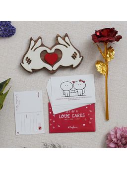 eCraftIndia - Combo of Set of 8 Love Gift Cards, Golden Red Rose, Hands Showcasing Red Heart Gift Set