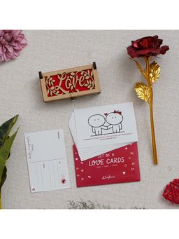 eCraftIndia - Combo of Set of 8 Love Gift Cards, Golden Red Rose Gift Set, "Love" Wooden Gift Box