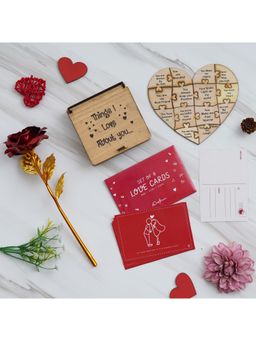 eCraftIndia - Combo of Set of 8 Gift Cards, Golden Red Rose, "Things I Love About You" Puzzle Gift Set