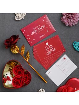 eCraftIndia - Combo of Set of 8 Love Gift Cards, Golden Red Rose Gift Set, Red Heart Shaped Gift Box