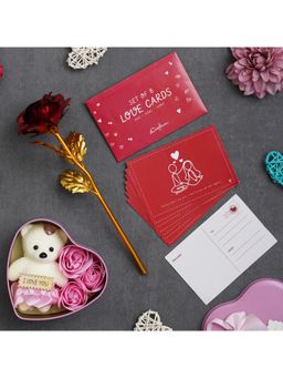 eCraftIndia - Combo of Set of 8 Love Gift Cards, Golden Red Rose Gift Set, Pink Heart Shaped Gift Box