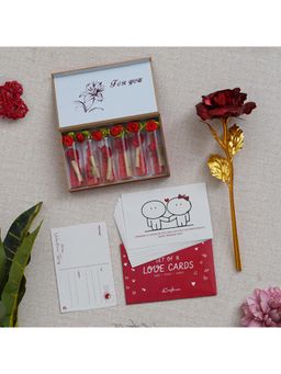 eCraftIndia - Combo of Set of 8 Love Gift Cards, Golden Red Rose, Red Message Bottle Wooden Box Set