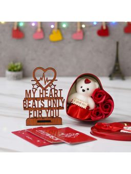 eCraftIndia - Combo of Set of 8 Love Gift Cards, Showpiece With Stand, Heart Shape Gift Box