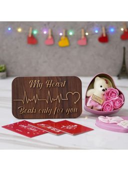 eCraftIndia - Combo Set of 8 Gift Cards, "My Heart Beats Only for You" Showpiece, Pink Heart Gift Box