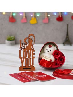 eCraftIndia - Combo of Set of 8 Gift Cards, "Love You" Showpiece with Stand, Heart Shaped Gift Box Set