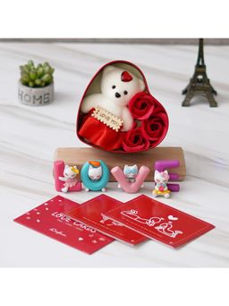 eCraftIndia - Combo of Set of 8 Love Gift Cards, Heart Shaped Gift Box, "Love" Characters Showpiece