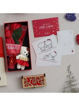 eCraftIndia - Combo of Set of 8 Love Gift Cards, "Love" Wooden Gift Box, Rectangle Valentine Gift Box