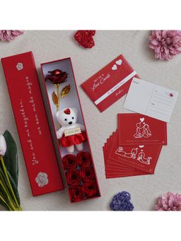 eCraftIndia - Valentine Combo of Set of 8 Love Post Cards Gift Cards, Red Gift Box with Teddy & Roses