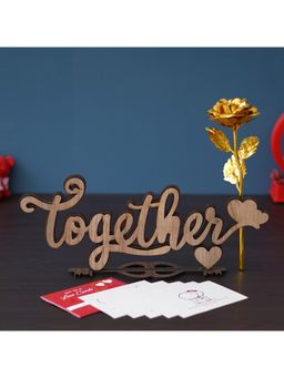 eCraftIndia - Combo of Set of 8 Love Post Cards, Golden Rose, "Together" Puzzle Showpiece With Stand