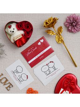 eCraftIndia - Combo of Set of 8 Love Post Cards, Golden Rose, Heart Shaped Gift Box Set
