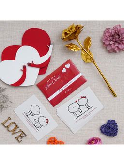 eCraftIndia - Combo of Set of 8 Love Post Cards, Golden Rose, Heart Hugging Each Other Gift Set