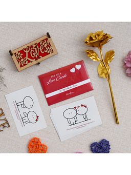 eCraftIndia - Combo of Set of 8 Love Post Cards , Golden Rose, "Love" Wooden Gift Box