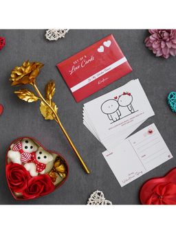 eCraftIndia - Combo of Set of 8 Love Post Cards, Golden Rose, Red Heart Shaped Gift Box
