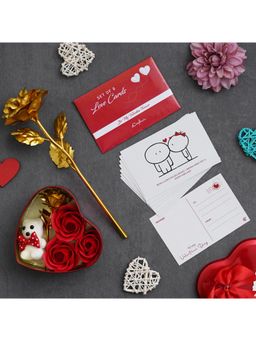 eCraftIndia - Combo of Set of 8 Love Post Cards, Golden Rose, Red Heart Shaped Gift Box