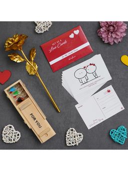 eCraftIndia - Combo of Set of 8 Love Post Cards , Golden Rose, Wooden Box "for You" Message Bottle Set