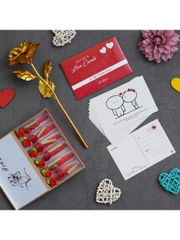 eCraftIndia - Combo of Set of 8 Love Post Cards , Golden Rose, Red Message Bottle Wooden Box Set