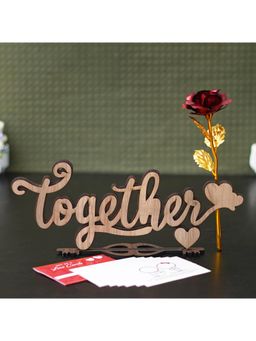 eCraftIndia - Combo of Set of 8 Love Post Cards, Golden Red Rose, "Together" Brown Puzzle Showpiece