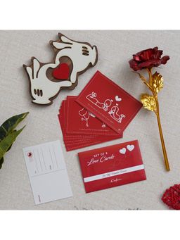 eCraftIndia - Combo of Set of 8 Love Post Cards, Golden Red Rose, Hands Showcasing Red Heart