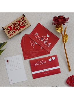 eCraftIndia - Combo of Set of 8 Love Post Cards, Golden Red Rose, "Love" Wooden Gift Box