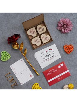 eCraftIndia - Combo Set of 8 Post Cards, Golden Red Rose, "20 Reasons Why I Love You" Hearts Gift Set