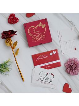 eCraftIndia - Combo Set of 8 Post Cards, Gold Red Rose,"20 Reasons Why I Love You" Red Hearts Gift Box