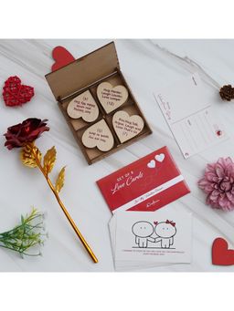 eCraftIndia - Combo of Set of 8 Love Post Cards, Golden Red Rose, Red Heart Shaped Gift Box