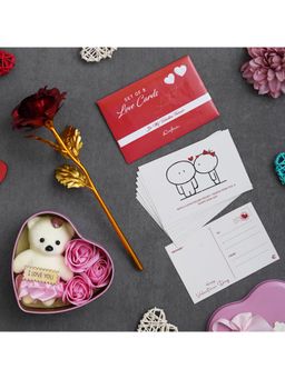 eCraftIndia - Combo of Set of 8 Love Post Cards, Golden Red Rose, Pink Heart Shaped Gift Box